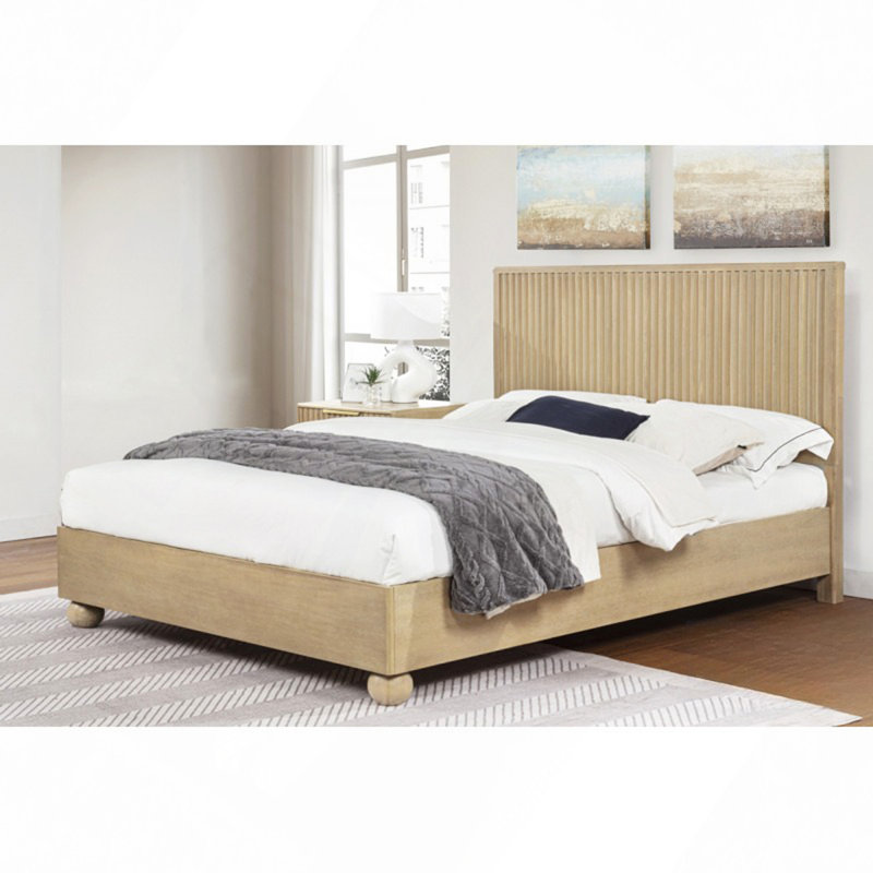 Lit plateforme en bois avec tête de lit à panneaux cannelés - Design minimaliste, Grand lit