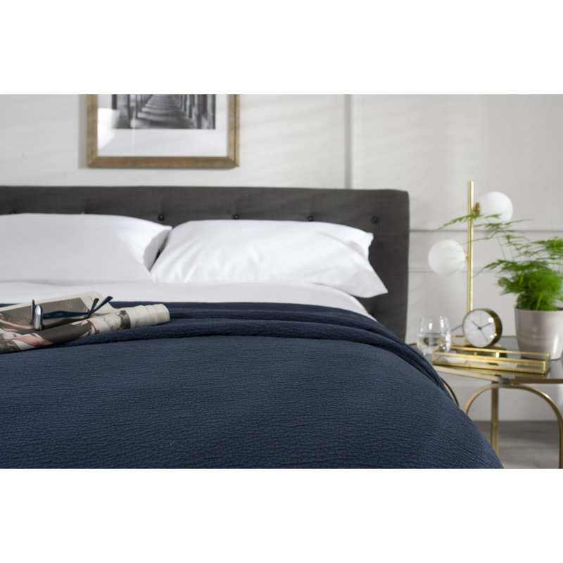 Guimraes Cotton Solid Colour Bedspread, Navy