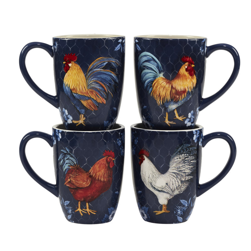 Indigo Rooster Ceramic 16-Piece Dinnerware Set, Service for 4