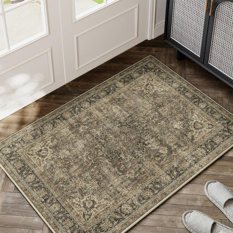 Washable Vintage Kitchen Rug Non-Slip Low Pile, Rectangle 2' x 3'