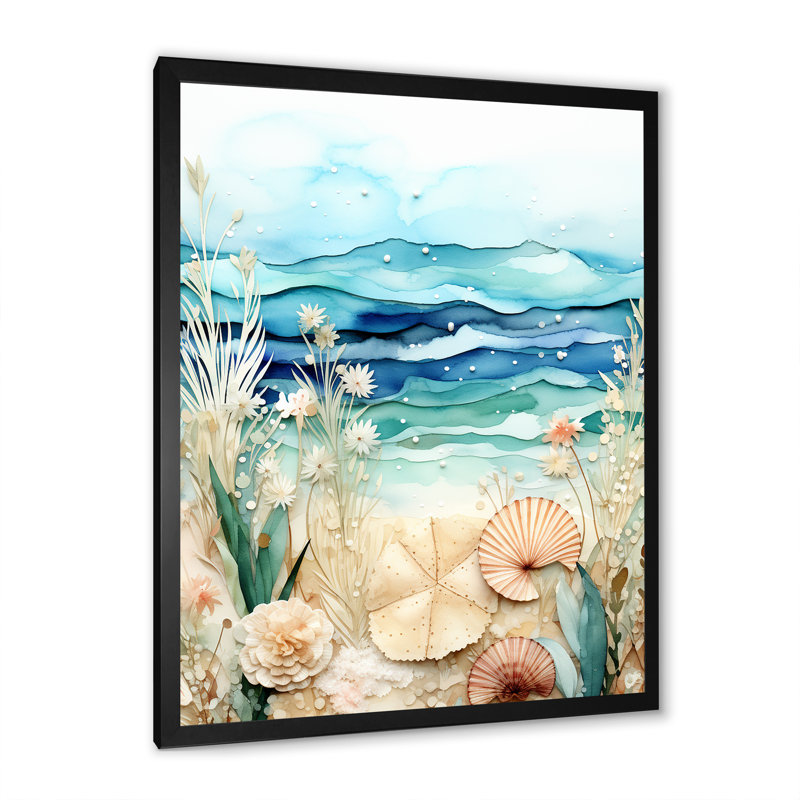 Coastal Tiles Collages - Botanicals, art mural, Cadre simple noir, H 20 po x l 12 po x P 1 po