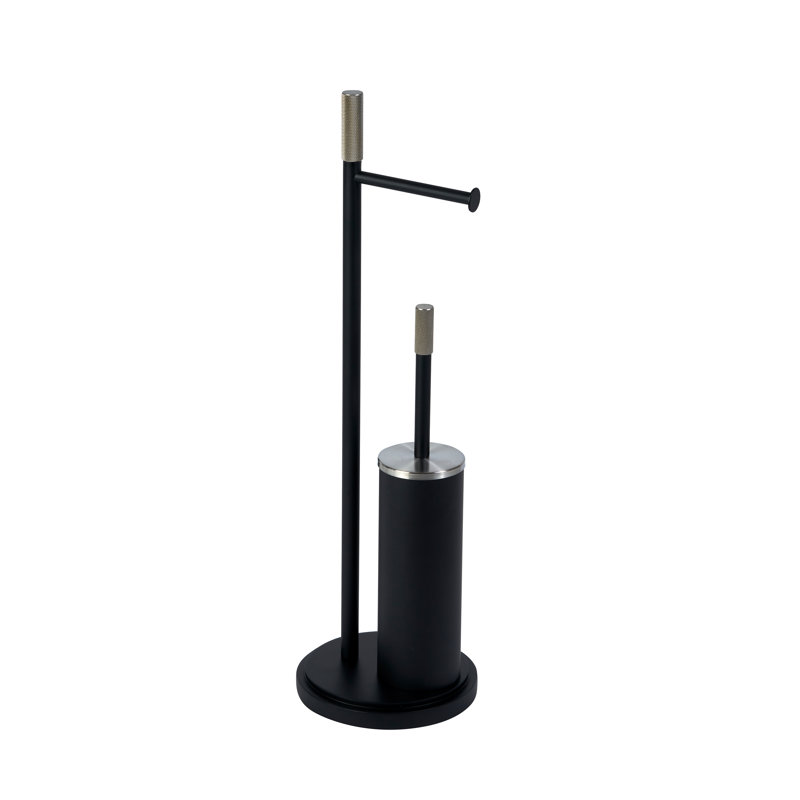 Chester Free Standing Toilet Paper Holder, Matte Black/Satin Nickel