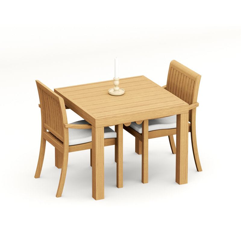 3 Pcs Grade-A Teak Wood Dining Set: 36" Square Table And 2 Napa Stacking Arm Chairs #11NP0802, 2