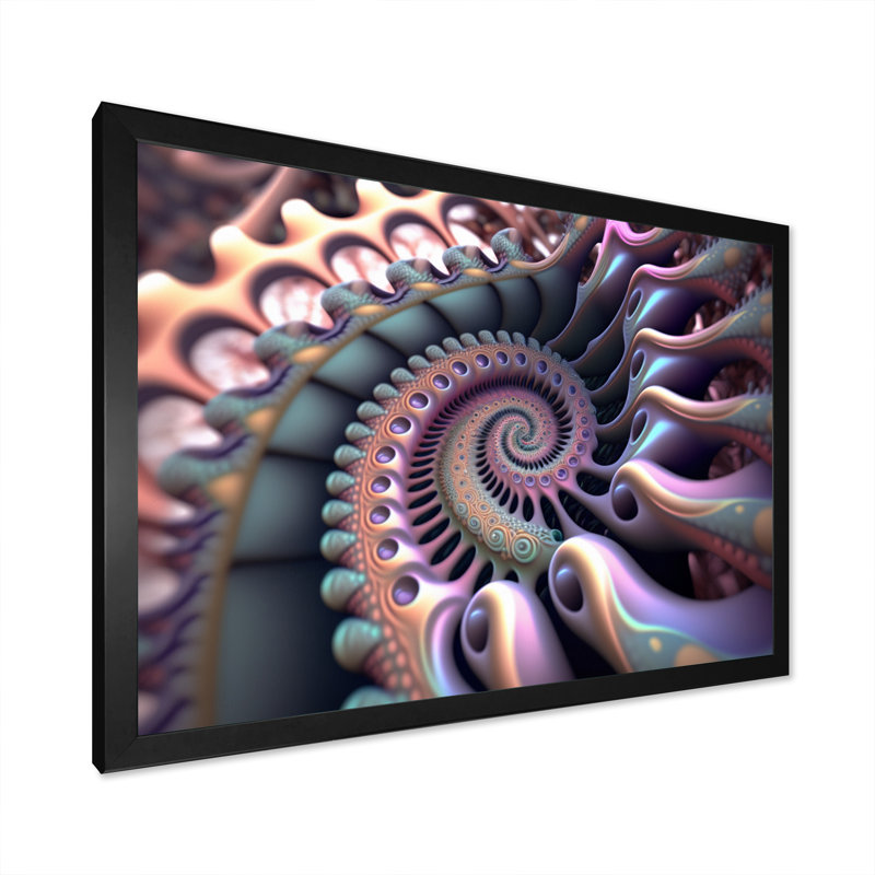 Turquoise et fractale rose IV - reproduction sur toile, H 34 po x l 44 po x P 1,5 po, Cadre photo noir