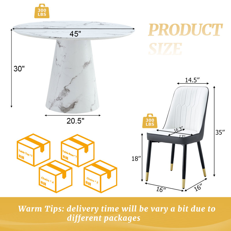 Nerita 4 - Person Pedestal Dining Set, White/Gray, 7