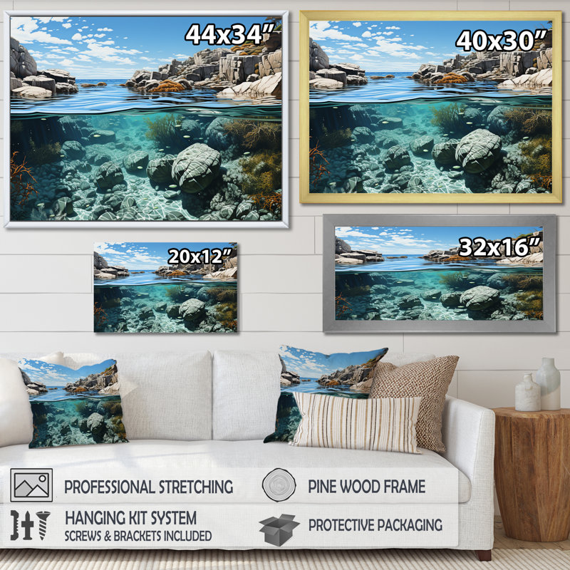 «Wild Beachscape Landscape II», reproduction sur toile, H 30 po x l 40 po x P 1,5 po, Cadre simple noir