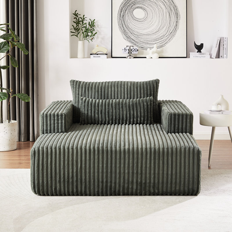Fauteuil en velours côtelé sans assemblage - Fauteuil moelleux de 75 pouces pour chambre à coucher, coussin, chambre d'armée,