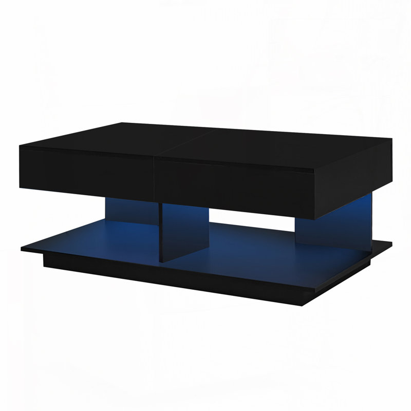 41.3''-76.7'' Extendable Coffee Table with Multiple Storage Compartments, Black