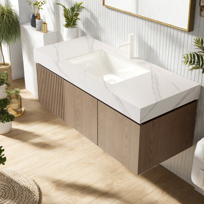 Meuble-lavabo flottant moderne avec lavabo et rangement en céramique