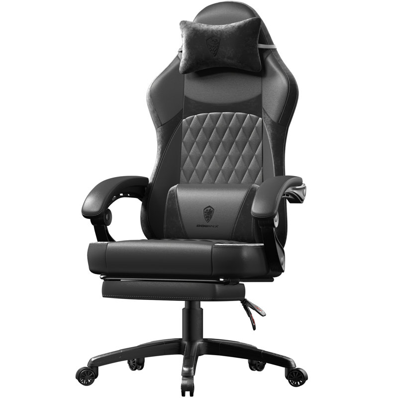 Ergonomic Gaming Chair With Pocket Spring Cushion & Massage Lumbar Support - High Back Office Computer Chair With Footrest For Adults, 300Lbs Capacity, Leather Design