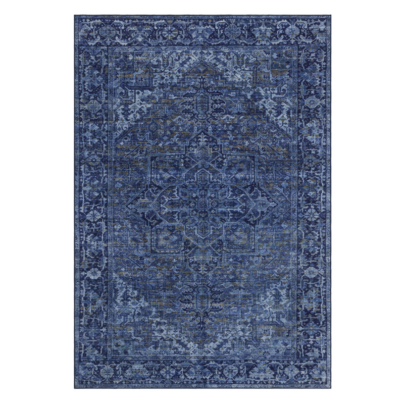 Samiur Lyle Vintage Machine Washable Area Rugs, Rectangle 3' x 5', Blue