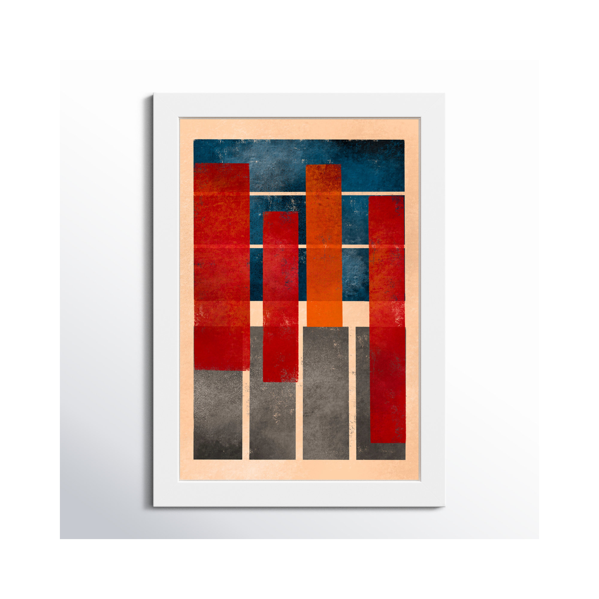 Geometric Red And Blue by Oliver Gal, 17" H x 12" W, White