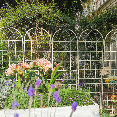 Ensemble de 2 treillis de jardin en métal antirouille pour l'extérieur de plantes blanc crème pour l'escalade de fleurs et de vignes