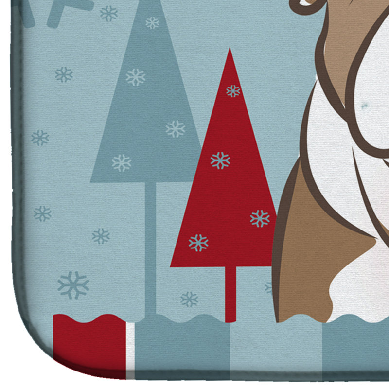 Tapis de séchage bouledogue anglais winter fêtes, Brun