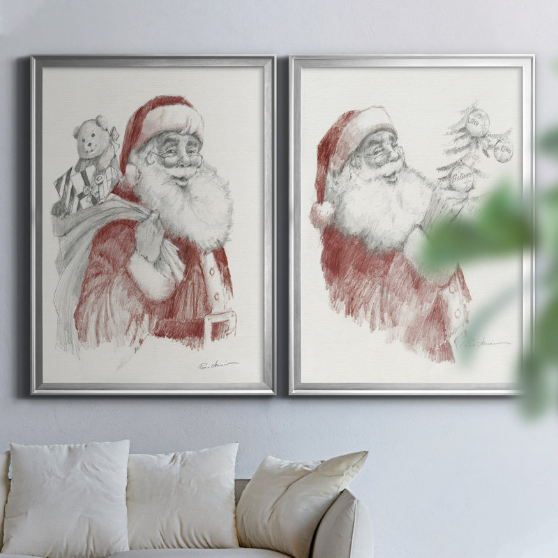 Prêt pour Noël - ensemble de 2 reproductions d'art, H 22,5 po x l 61 po x P 1,5 po, Toile encadrée argentée, Pas de tapis