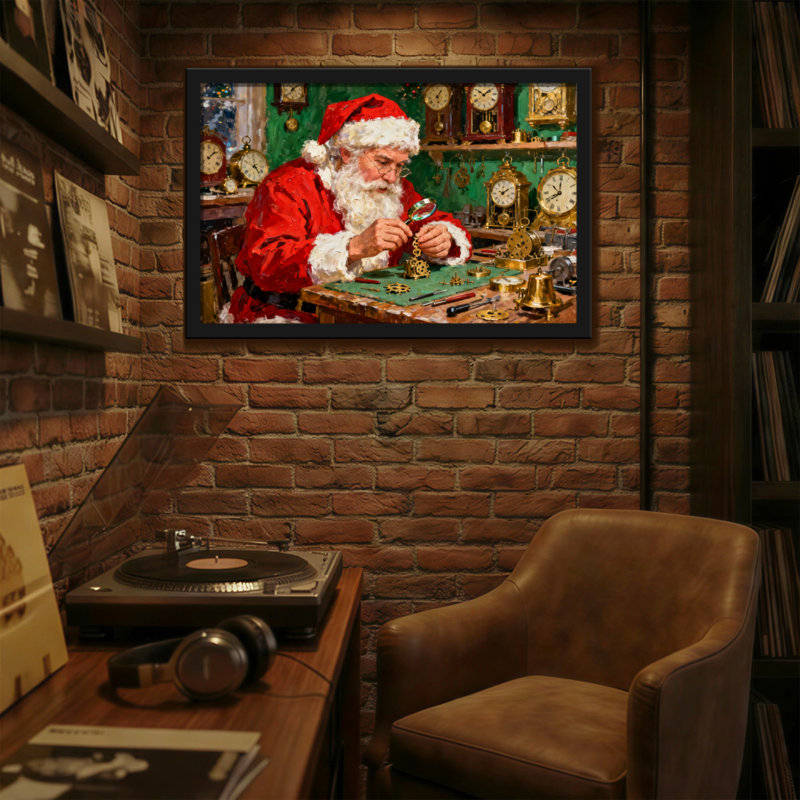 Scène d'atelier de Noël, H 12 po x l 18 po
