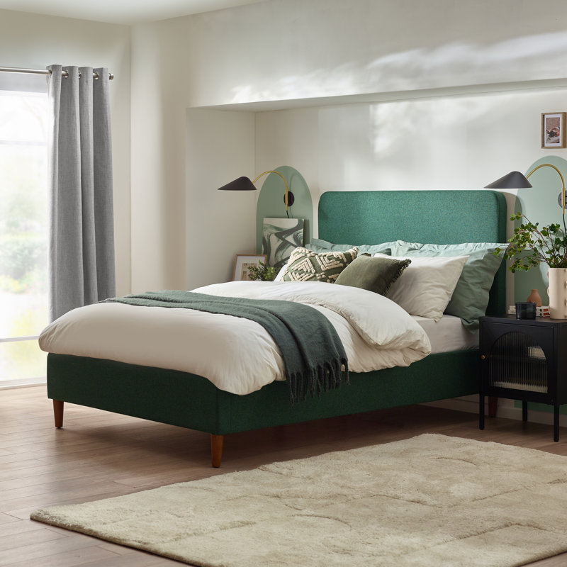 Rozy Luxury Fabric Upholstered Bed Frame - Crisp Minimalist Design Eco Fabric, Green, Double (4'6)