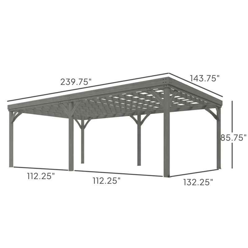 Solid Wood Pergola, Gray, 144" W x 240" D