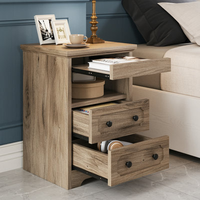 Modern Nightstand With 2 Drawers And Pull Out Tray, Side Table With Open Shelf, End Table For Bedroom, Living Room