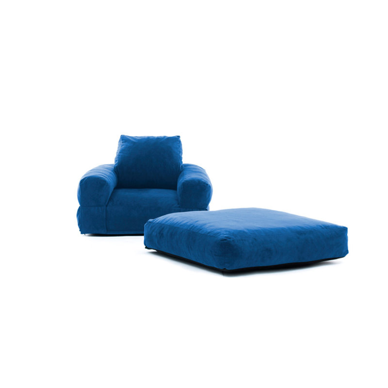 Fauteuil futon large de 35,4 po Elvin, Mélange de polyester bleu