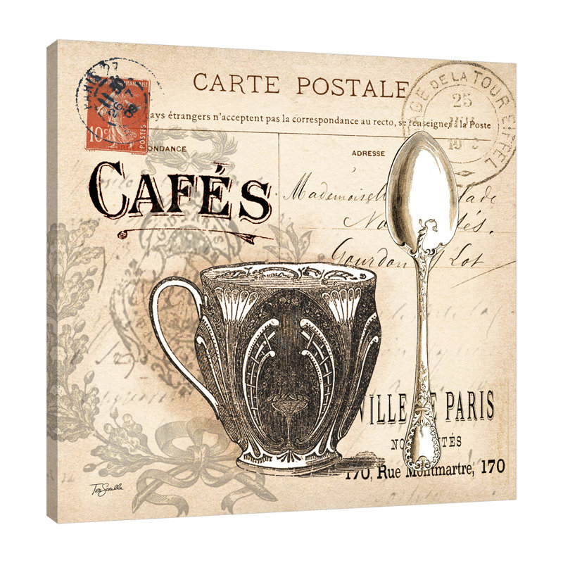 « paris coffee postal », reproduction d’impression sur toile tendue, H 18 po x l 18 po