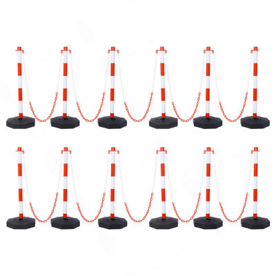 12 Pack Traffic Delineator Post Cones With Fillable Base, Adjustable Plastic Safety Barrier With 5Ft Plastic Chain, Outdoor And Indoor Crowd Control Stanchion For Traffic Control And Warning W/R