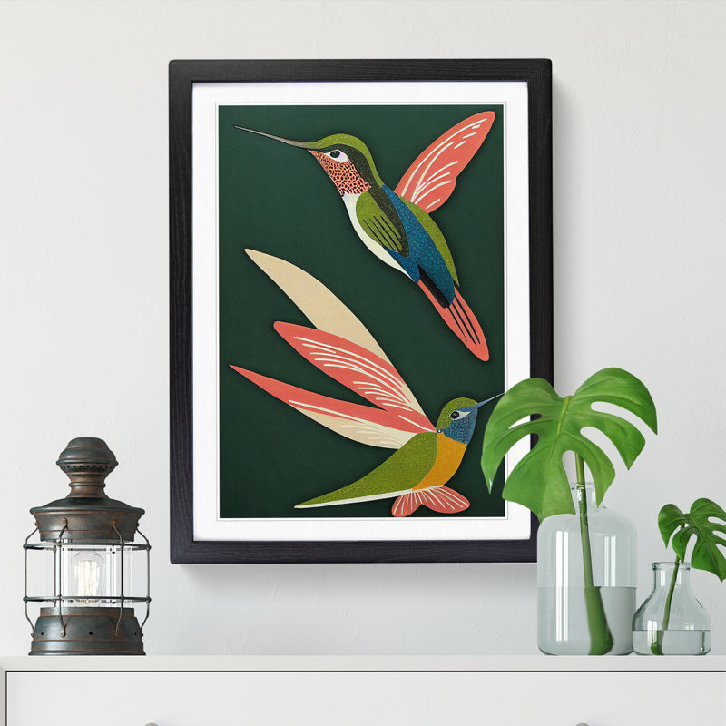 Aculina Hummingbird Unique Art Vol.1 - Single Picture Frame Print, 34cm H x 25cm W x 2cm D, Walnut