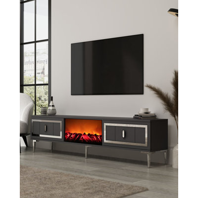 Meuble télé moderne, anthracite et argent, 59,1 po x 17,6 po x 11,6 po | 100% panneau de particules enduit de mélamine, épaisseur: 0,7 pouce | Conception murale, élégante et durable | Parfait pour le salon et les espaces de divertissement