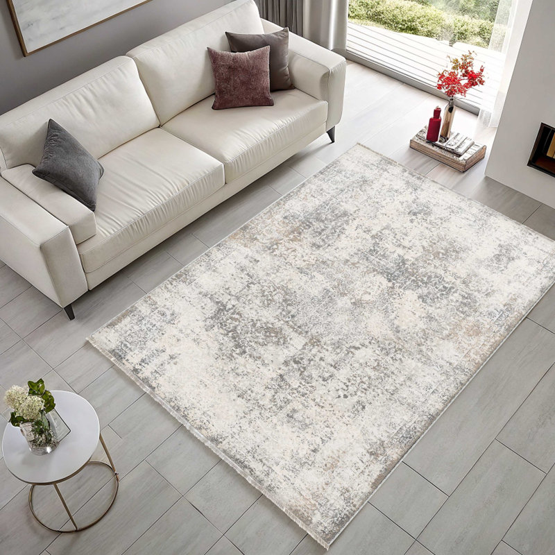Tapis gris pastel en chenille de coton gris et pastel Lacasa, Tapis de couloir 3 pi 4 po x 11 pi 6 po