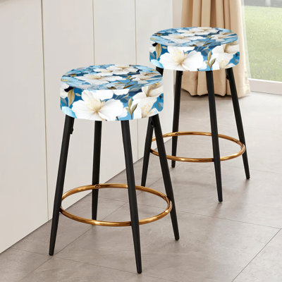 Ensemble de 2 tabourets de bar à motif floral blanc et bleu Bliss