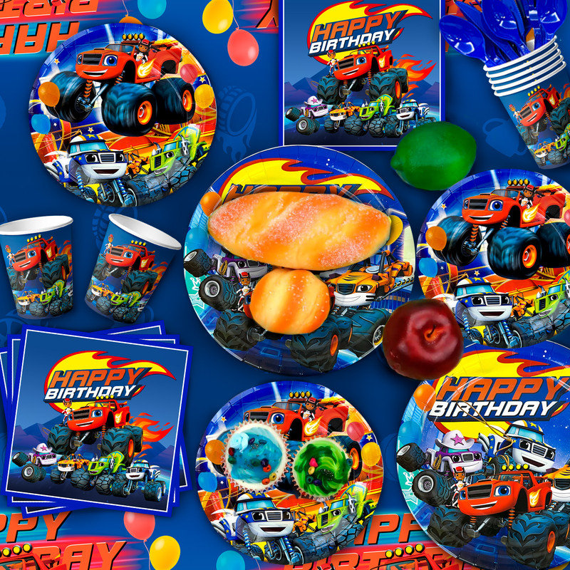 Ensemble de décorations de fête d'anniversaire pour camion monstre, 113 pièces Monster Truck