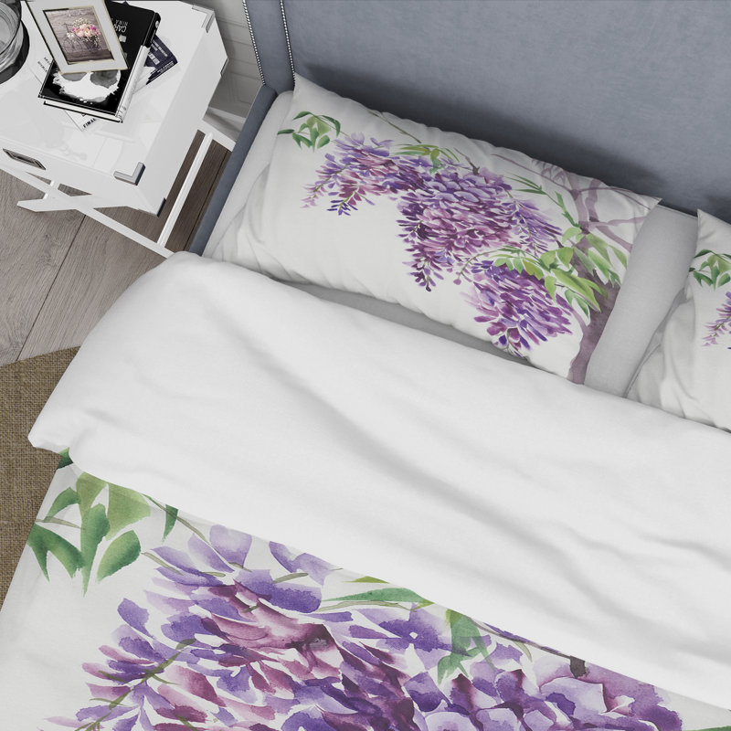 Branches de glycines mauves - ensemble de housse de couette traditionnel - microfibre de polyester