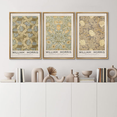 Classical Artwork William Morris Floral & Botanical Neutral Abstract Flowers Framed Canvas 3 Pieces Print Wall Art