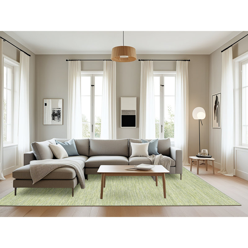Tapis vert contemporain en laine, Rectangle 8 pi x 12 pi