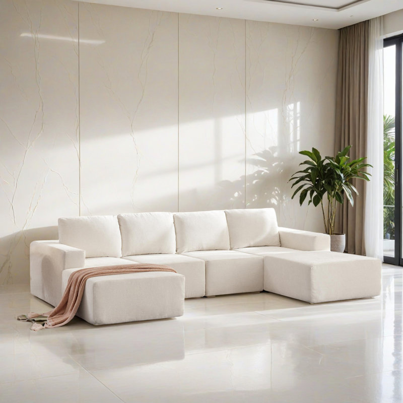 Canapé-lit modulaire 6 pièces pour salon, Chenille beige
