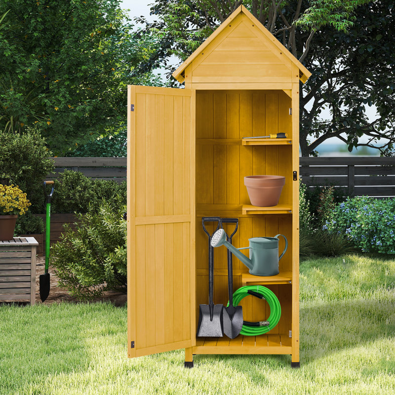  FTCBNet Sold Wood Outdoor Storage Shed,Tall Vertical Garden Tool Cabinet with Waterproof Metal Roof & Adjustable Feet, Perfect for Yard, Patio, Lawn & Deck (22" x 26" x 67")