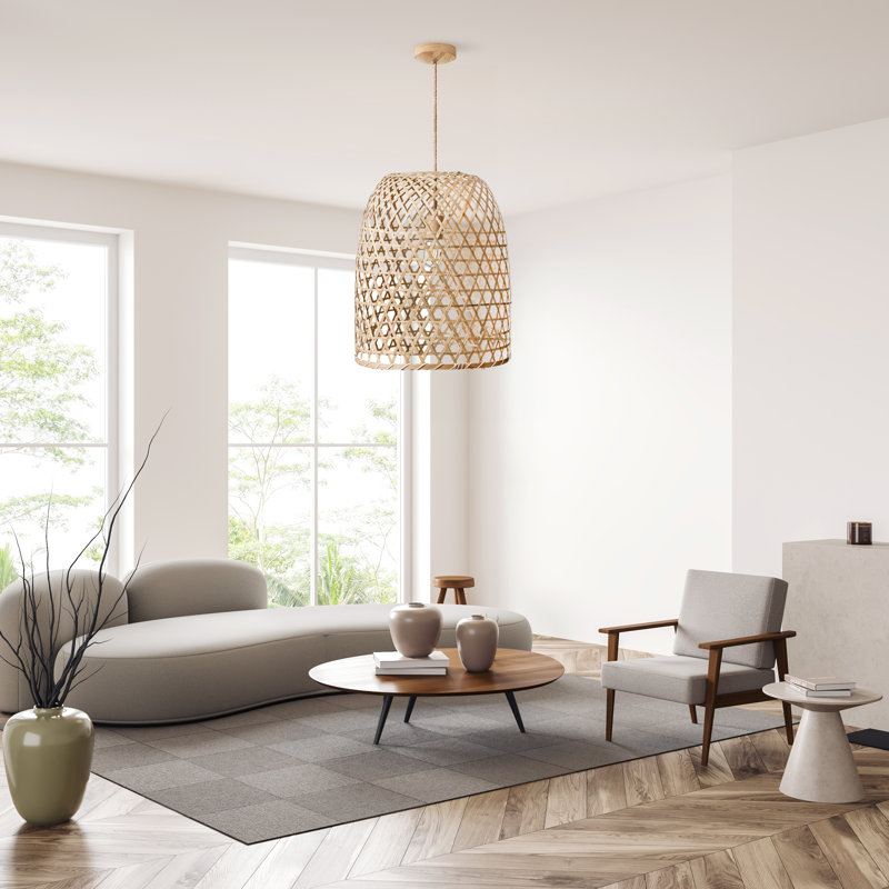 Audra Lantern Pendant Light - Natural Medium Lantern 1-Light Polished Handwoven Adjustable Light Fixture For Kitchen Island, Kitchen, Living Room or Bedroom in Country, Farmhouse, Modern Farmhouse & Mid-Century Modern Style