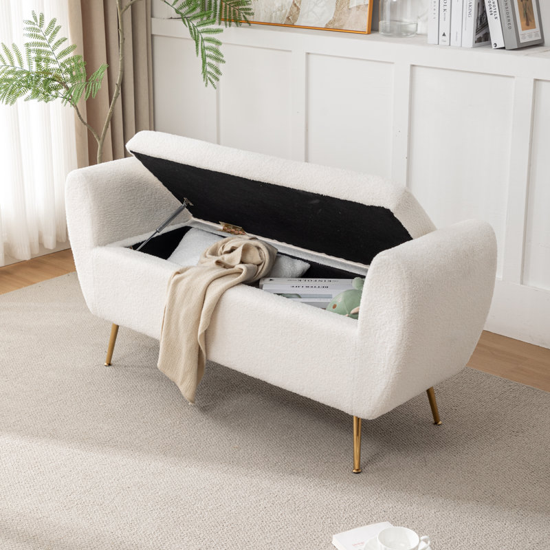 Kaybree Upholstered Flip Top Storage Bench, White