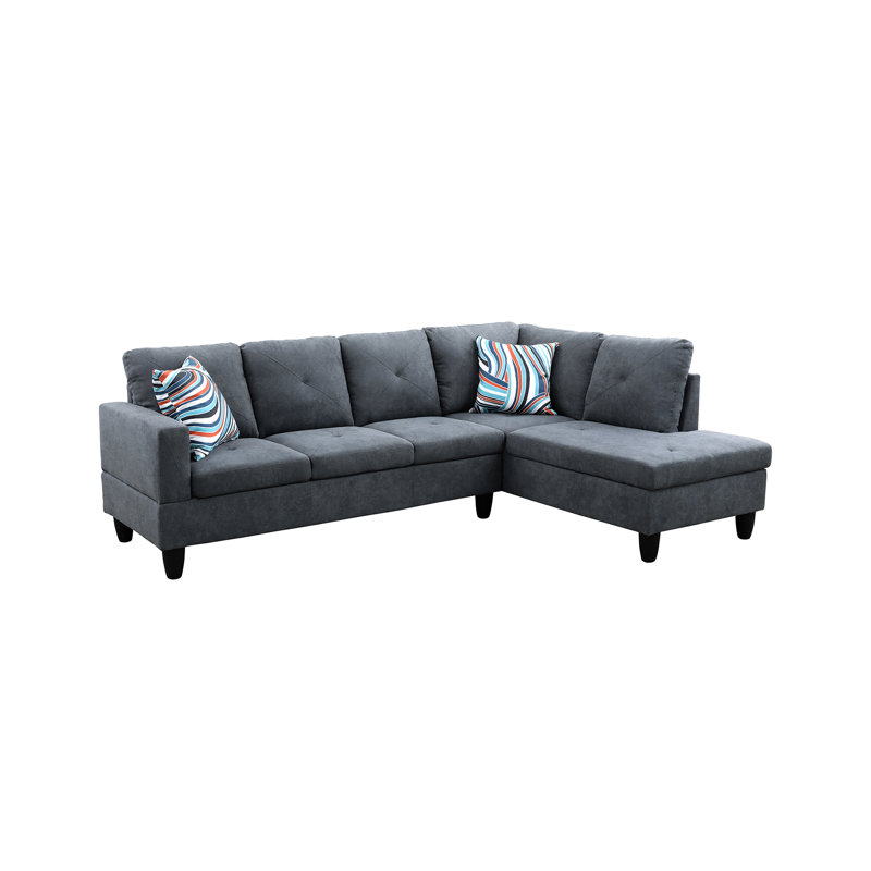 Mauriac Velvet L-Shaped Sectional, Dark Gray Velvet