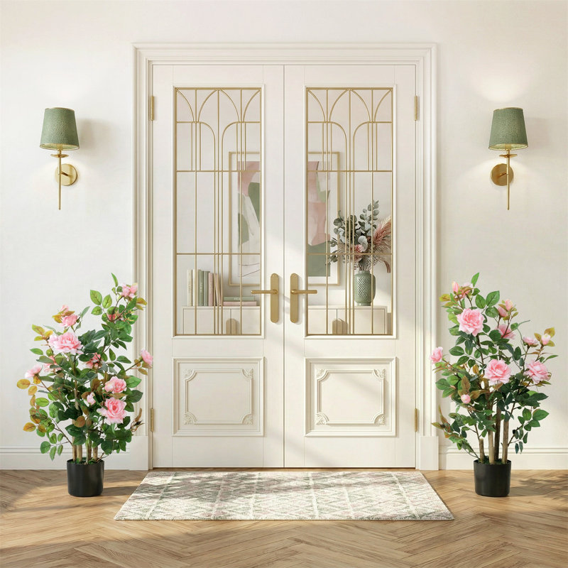 Set of 2 Artificial rose trees 90cm, Pink