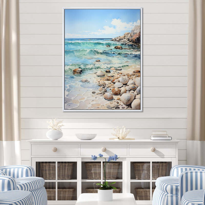 «Beach Photo Tranquil Tide VII» - Reproduction d'art nautique et plage, Cadre flottant blanc, H 32 po x l 24 po x P 1 po