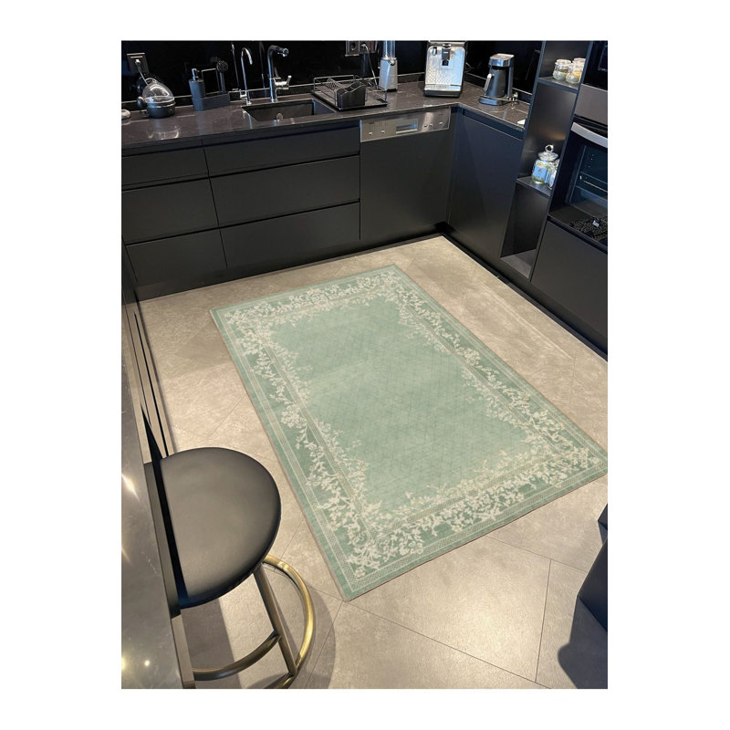 Tapis vert à motif géométrique tissé, Tapis de couloir 3 pi 3 po x 6 pi 7 po inclus