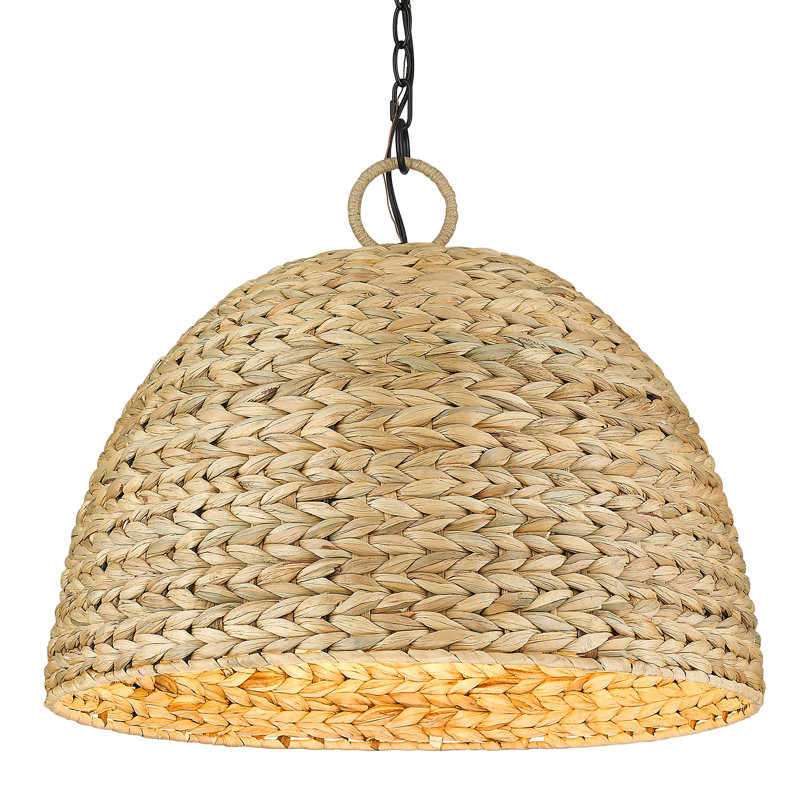 Yelverton 8 - Light Matte Black Shaded Pendant, Woven Sweet Grass