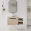 Meuble-lavabo flottant de conception moderne avec lavabo d'art en céramique, dalle de pierre plate blanche et petites tablettes de rangement, porte à fermeture douce-569371094