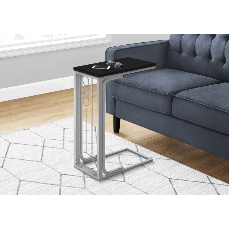 Table d'appoint, en forme de C, bout, côté, collation, salon, chambre à coucher, stratifié noir, métal gris, transitionnel