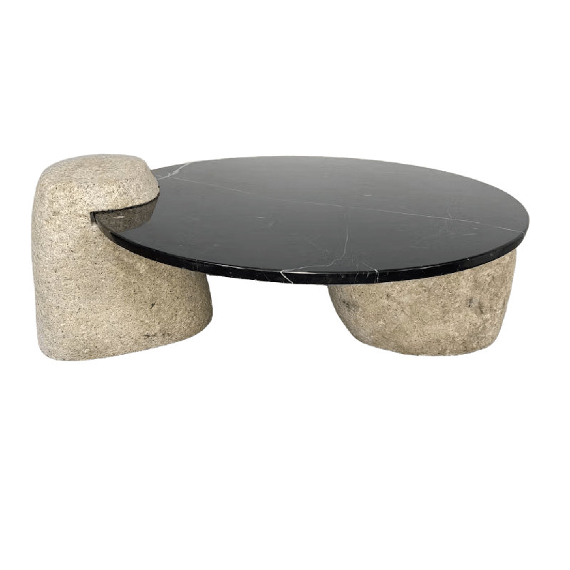 Table basse avec pieds en marbre véritable noir Nero
