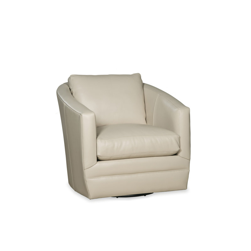 Swivel Barrel Chair, Cream Genuine Leather