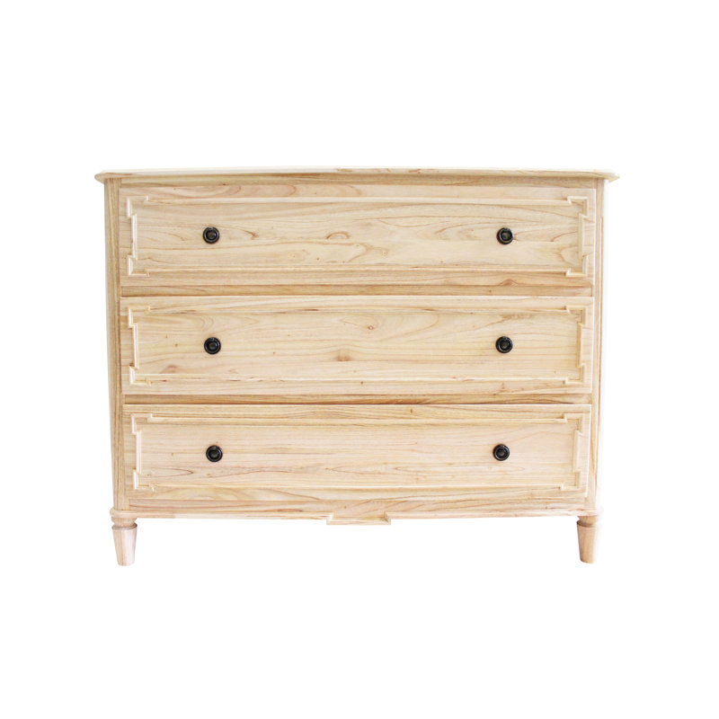 Natural Mindi Wood 3-Drawer Dresser with Applied Mouldings