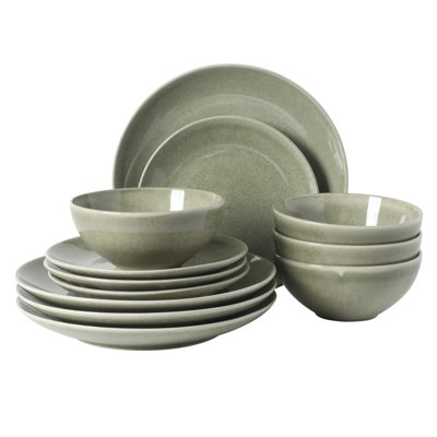 Ensemble d'assiettes et bols Gibson Elite Castle Peak, ensemble de vaisselle 12 pièces, assiettes en grès à glaçure réactive, assiettes à dîner, assiettes à salade et bols à céréales