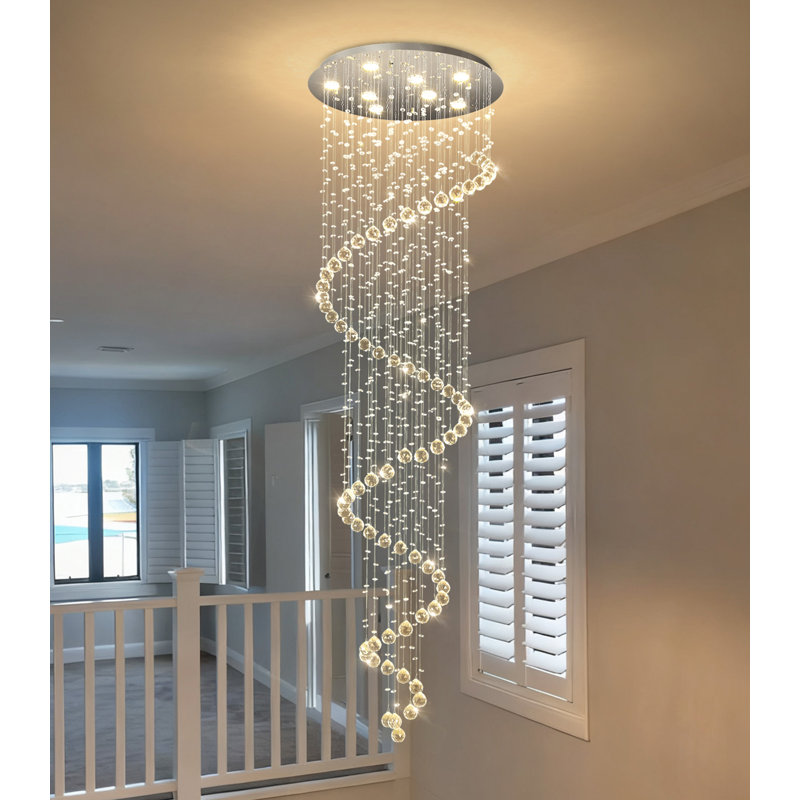Lustre moderne en cristal à intensité variable, H 78 po x l 23,6 po x P 23,6 po, Argent argent, 8
